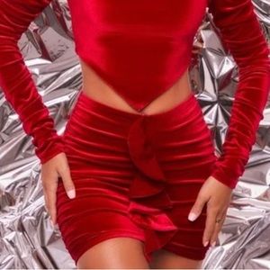 Oh Polly In The Mood Velvet Frill Mini Skirt